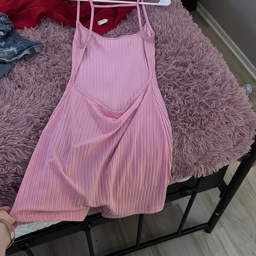 Pink Ribbed Sleeveless Dress